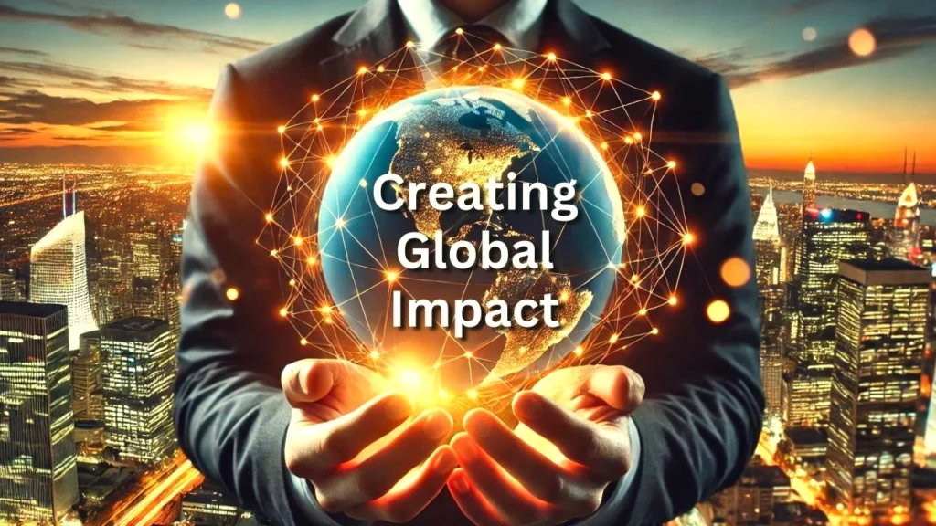 A businessman holding the globe to create a global impact through corporate philanthropy.