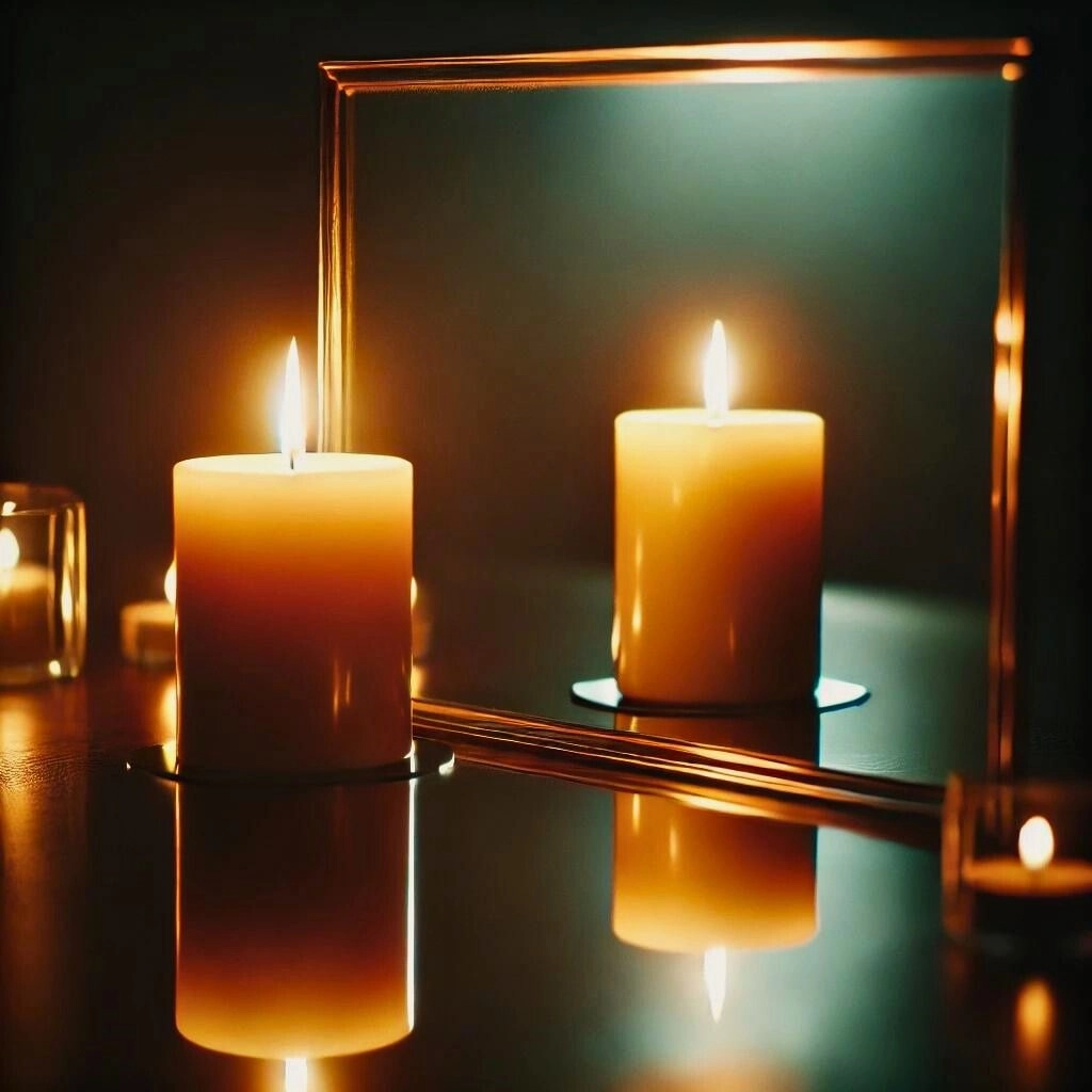 The light of a candle reflecting in the mirrir, to depict a motivational quote from our blog.