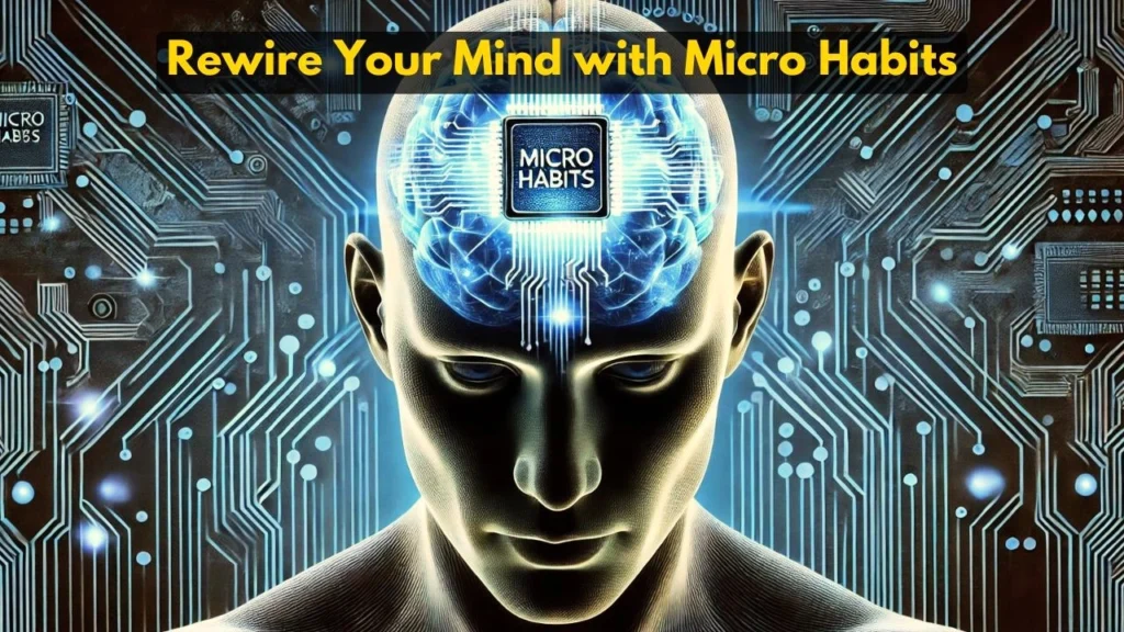 A cyborg with a microchip in his brain with "Micro-Habits" written on it.